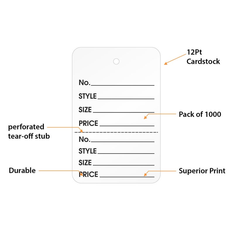 SmartSign Perforated Garment Tags | Unstrung Coupon Pre-Printed Tag | Clothing Size Style Price | 1.25" x 1.875", Pack of 1000, Made in USA - Image 3
